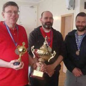 Verðlaunahafar Skákþings Norðurlands. Haraldur Haraldsson, Ingvar Þór Jóhannesson og Stefán Bergsson. Mynd: Ingibjörg Edda.