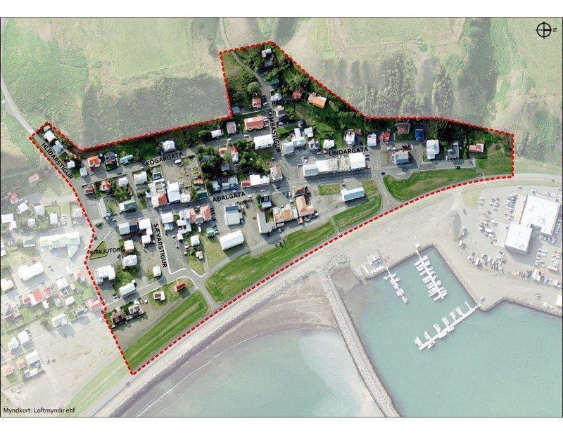 Verndarsvæði í byggð - norðurhluti gamla bæjarins á Króknum. Mynd: skagafjordur.is