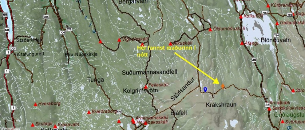 Kort af staðsetningu vélhjólamannsins. Mynd/af Facebook-síðu Húna.