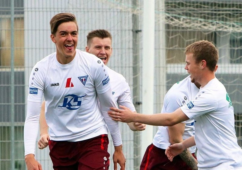 Konni fagnar marki gegn Sindra í sumar. MYND: ÓAB