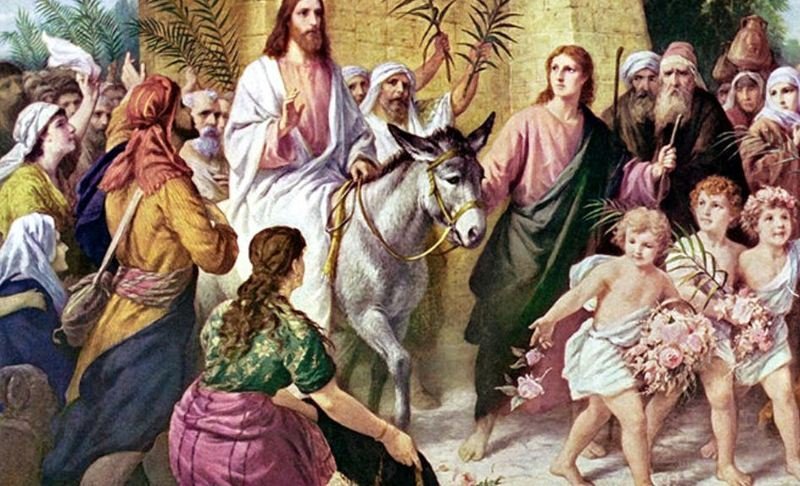 Það þótti tíðindum sæta þegar Jesús kom ríðandi á asna inn í borgina Jerúsalem forðum daga. Mynd af Netinu.