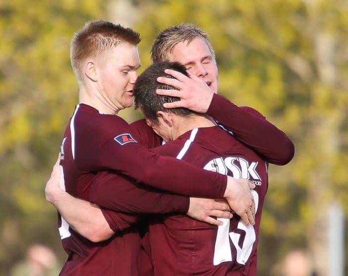 Tindastólsmenn fagna fyrir marki fyrir 11 árum. Mynd: Hafliði Breiðfjörð.