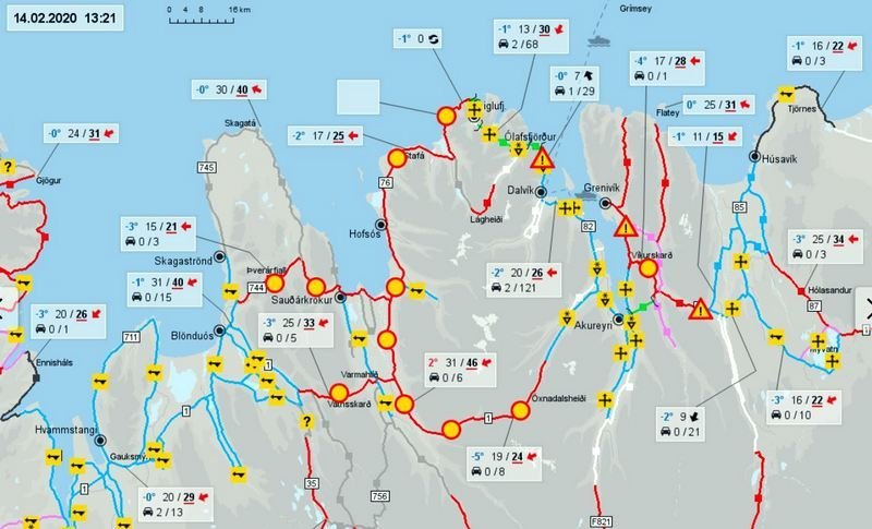 Kort Vegagerðarinnar frá því kl. 13:21 í dag.