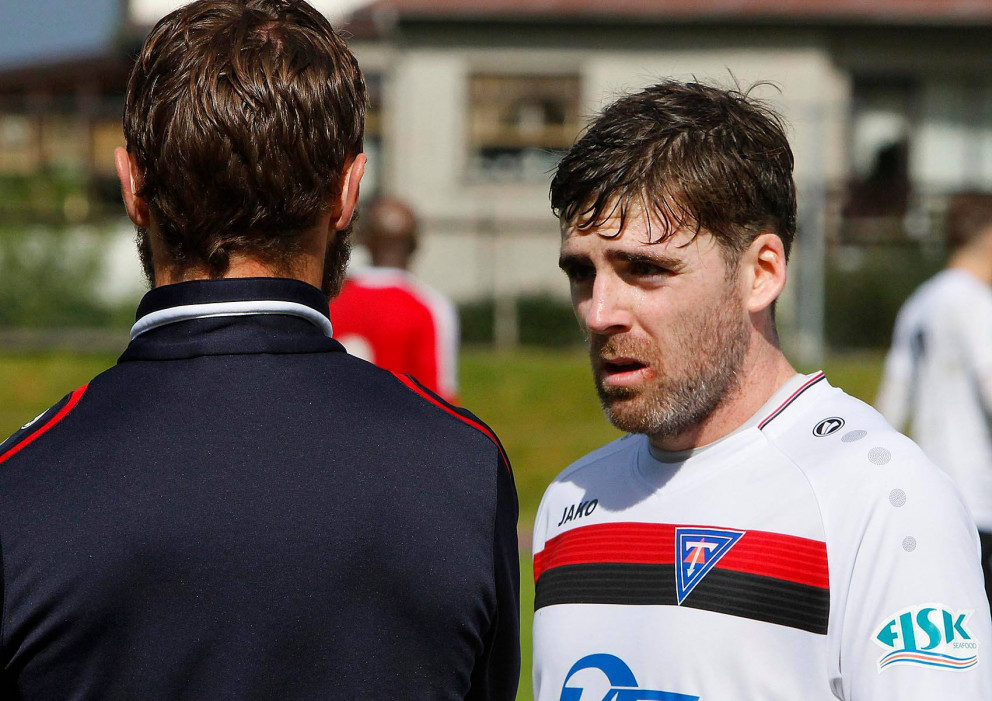 Stephen og Chris ræðast við í stund milli stríða fyrr í mánuðinum. MYND: ÓAB