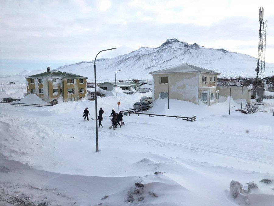 Skagaströnd að vetri til. Mynd: Höfðaskóli.