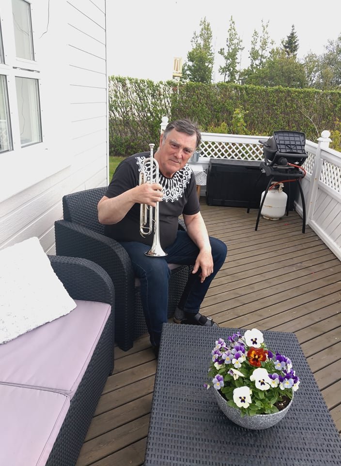 Skarphéðinn með trompetinn góða. Mynd: Aðsend.