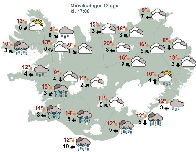 „Líkur á að skýjahulan muni brotna eru eins og áður frekar litlar, en ef það gerist þá er það líklegast á norðvestanverðu landinu,