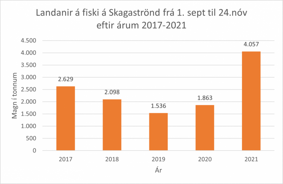 Landanir á fiski á Skagaströnd frá 1. september til 24. nóvember árin 2017 til 2021. MYND AF SKAGASTRÖND.IS