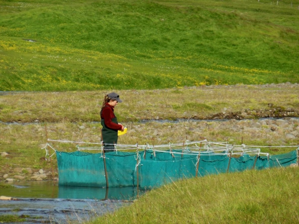 Amy Fingerle við rannsóknir. Mynd: holar.is.