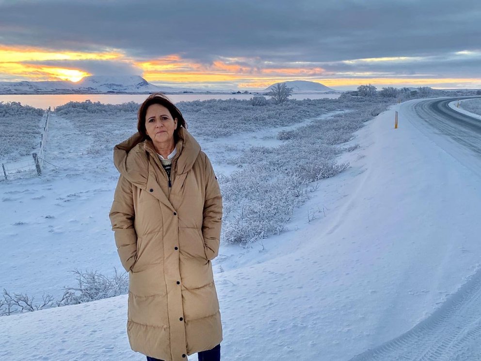 Stefanía Hjördís við Mývatn skömmu fyrir jól. AÐSEND MYND