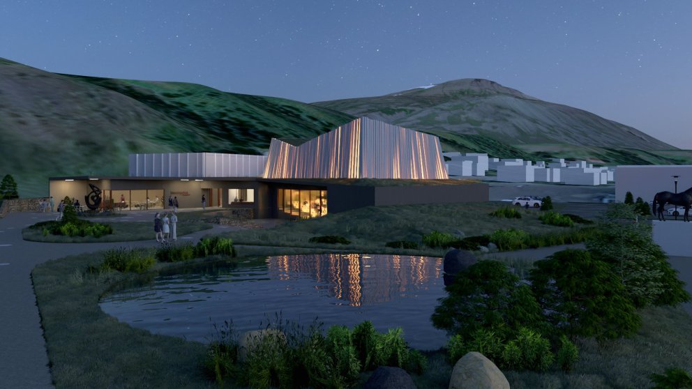 Svona sjá arktitektar fyrir sér kvöldstemningu við nýtt menningarhús á Sauðárkróki.   MYND: ARKÍS ARKITEKTAR
