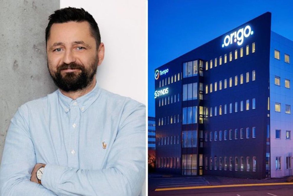 Árni Geir til vinstri og höfuðstöðvar Origo til hægri. MYND AF ORIGO.IS