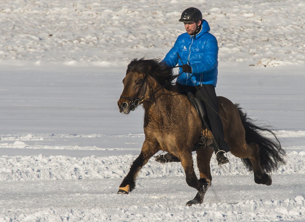 Jóhann á Atlasi frá Lýsuhóli á ísmóti á Svínavatni 2015. Mynd: Ægir Sigurgeirsson.