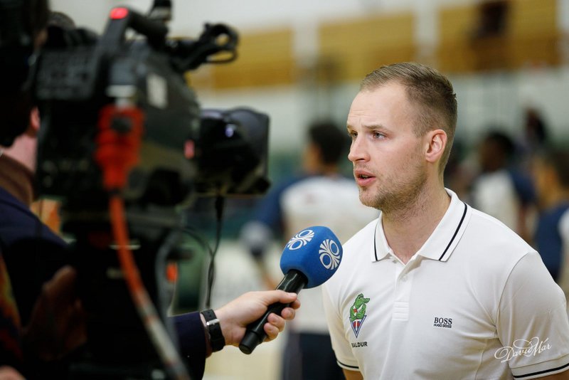 Baldur Þór í viðtali eftir leik sigurleik Stóla gegn Keflavík á dögunum. Mynd: Davíð Már.