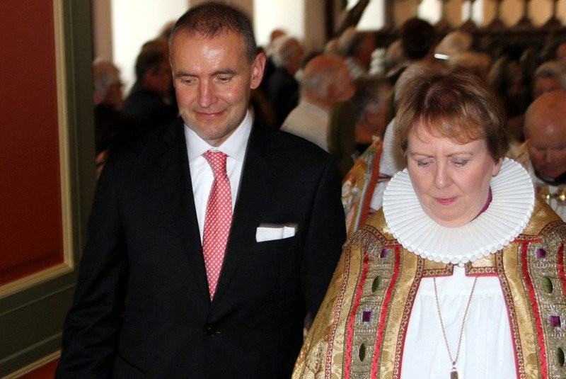 Biskup Íslands, frú Agnes M. Sigurðardóttir ásamt forseta lýðveldisins, herra Guðna Th. Jóhannessyni á Hólahátíð 2016. Mynd: KSE.