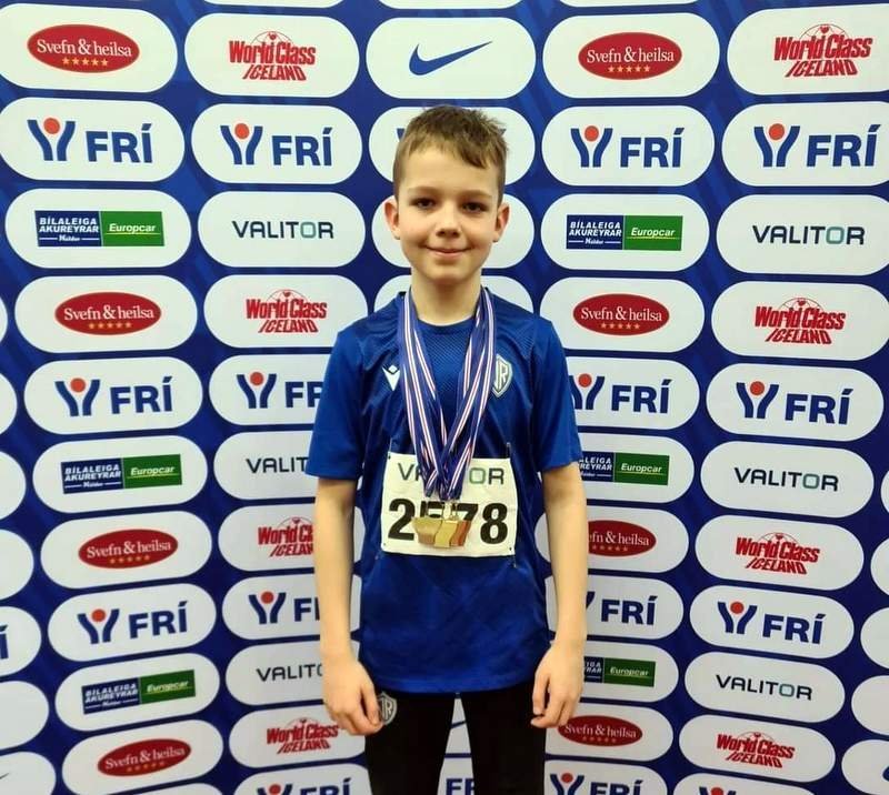 Björgvin Kári Íslandsmeistari í 600 metra hlaupi 12 ára pilta. Mynd aðsend.