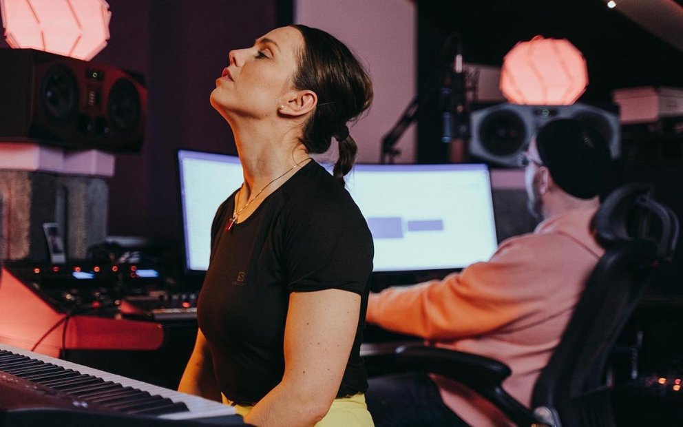 Blankiflúr og Jerald Copp við upptökur. MYND AF FB-SÍÐU BLANKIFLÚR