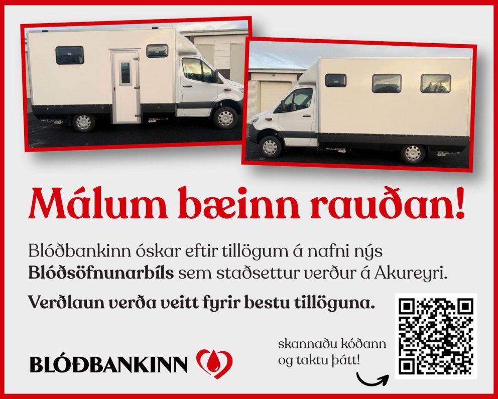 Ertu með hugmynd að nafni á nýja blóðgjafabílinn?