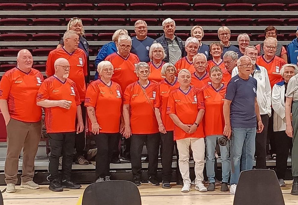 „Hér sést liðið okkar í Mosó í flottu keppnistreyjunum sem Kaupfélag Vestur-Húnvetninga gaf okkur fyrir keppnina,“ segir Guðmundur Haukur. MYNDIR AÐSENDAR