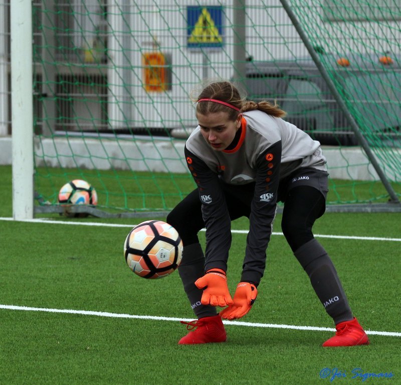 Bryndís Gunnarsdóttir var í marki og varð fyrir því óhappi að fingurbrotna. Mynd: Jóhann Sigmarsson.
