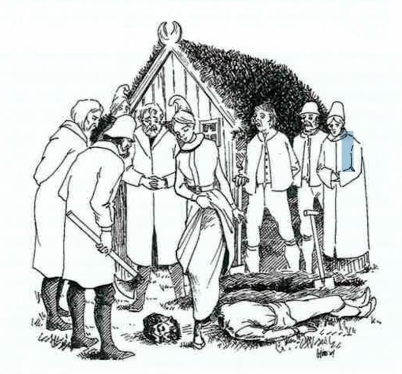 Gengið milli bols og höfuðs í bókstaflegum skilningi. Mynd úr Byggðasögu Skagafj.