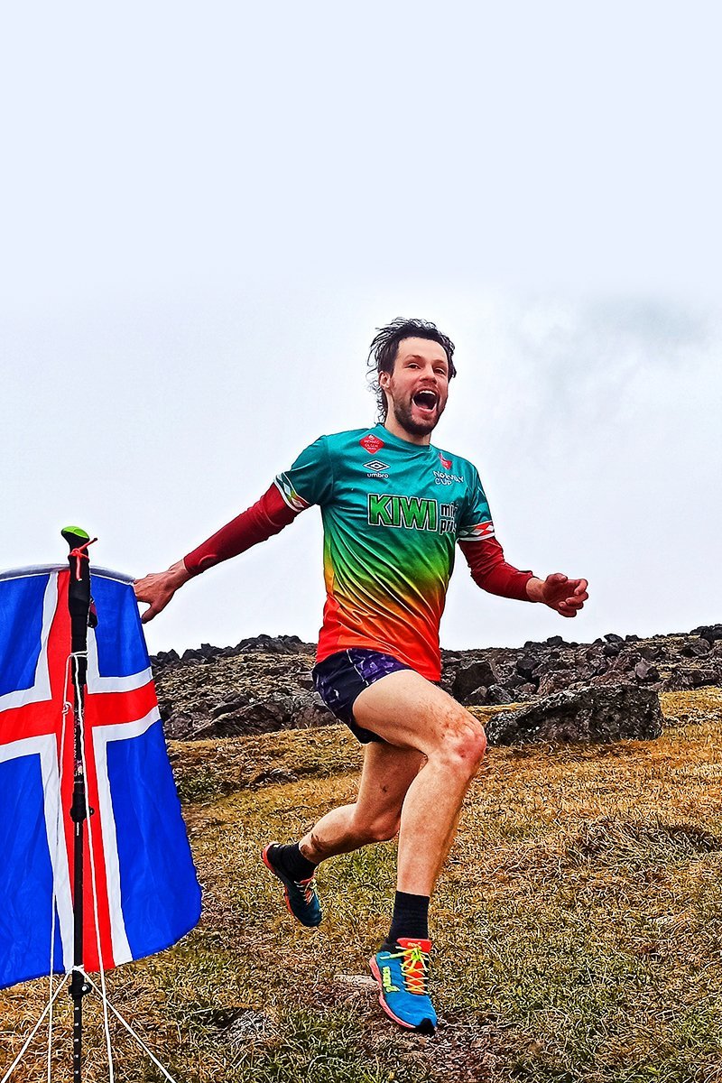 Heimsmethafi Christian Klopsch kátur í markinu.  MYND: Christine Hellwig