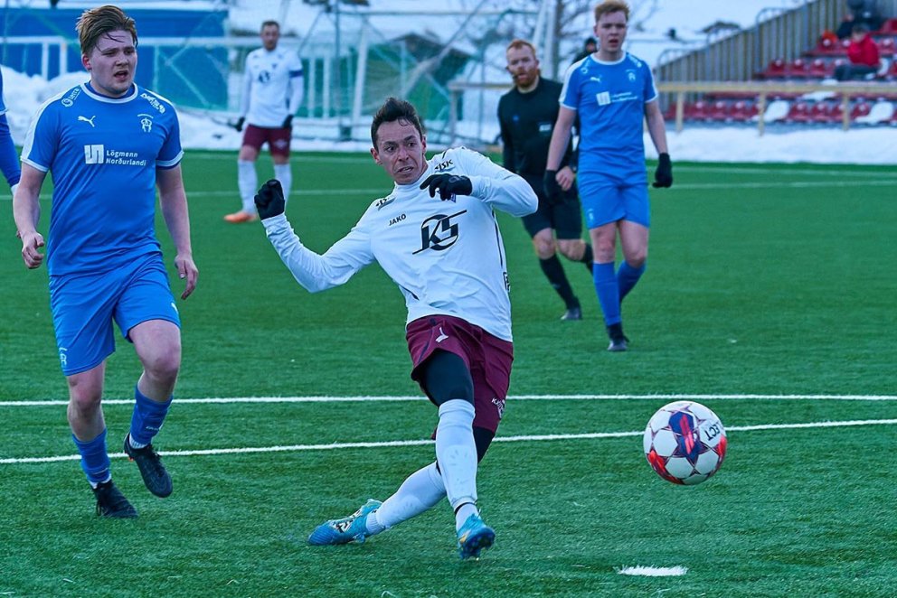 David Bercedo gerir eitt af fimm mörkum sínum í leiknum. MYND: SIGURÐUR INGI