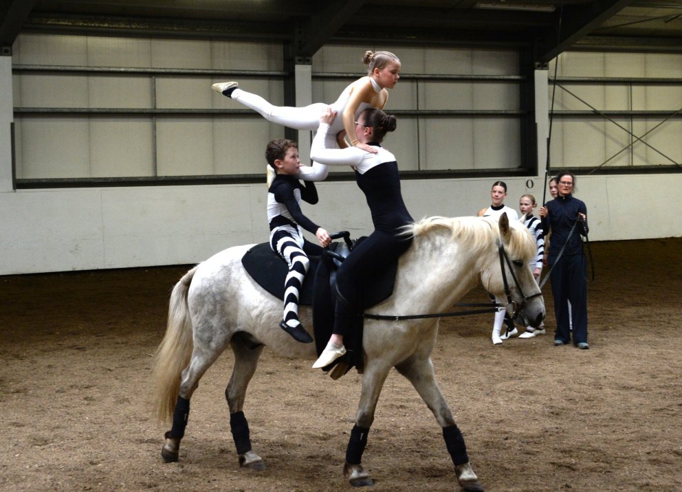 Dæmi um fimleikaatriði á hesti. Mynd: Hans Henning Lehmann.