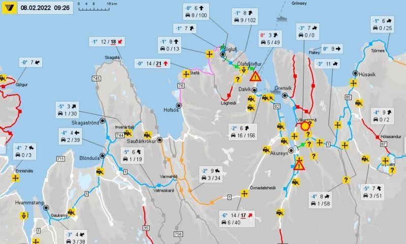 Kort af vef Vegagerðarinnar.
