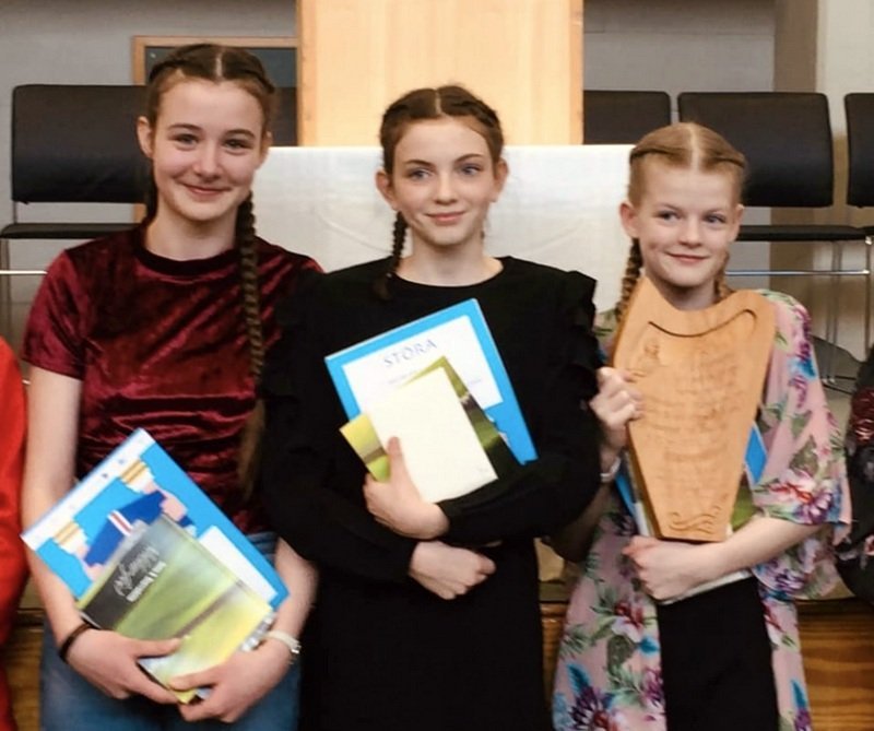 Sólveig Erla, Ísabella Líf og Sóley Sif sem bar sigur úr býtum. Mynd: Hofdaskoli.is