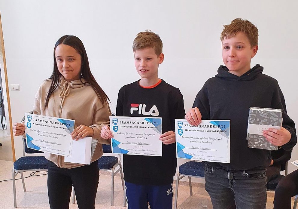 Fríða Marína, Bragi Hólmar og Baltasar urðu í þremur efstu sætunum. MYND AF VEF GRUNNSKÓLA HÚNAÞINGS VESTRA