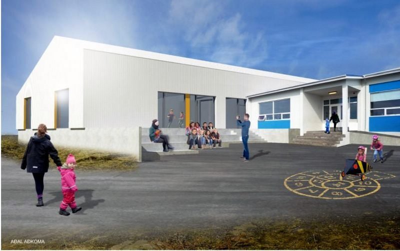 Aðalaðkoma skólans. Mynd:vaarkitektar.is