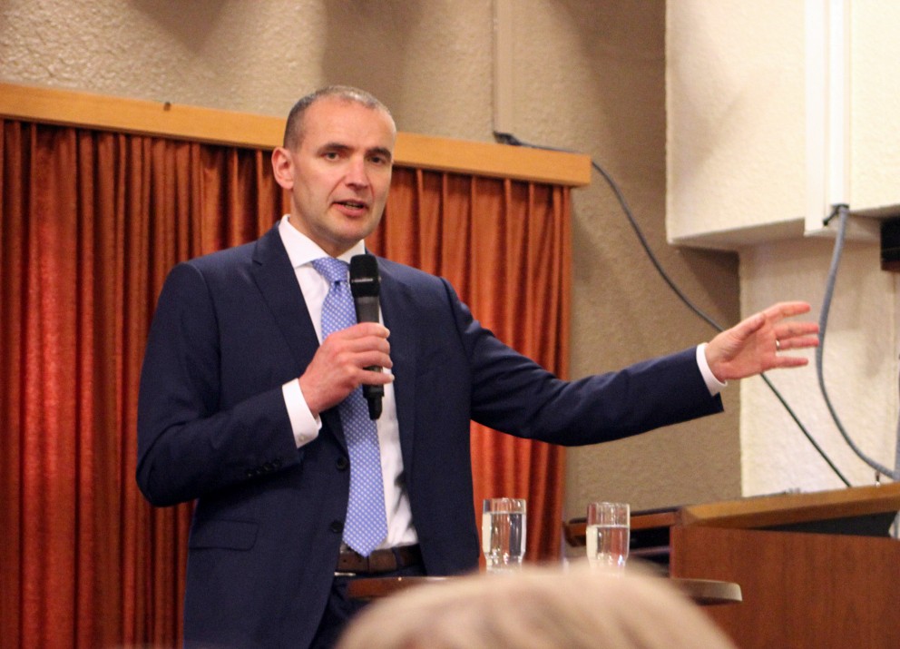 Guðni Th. Jóhannesson á Mælifelli á Sauðárkróki í dag. Mynd/BG.