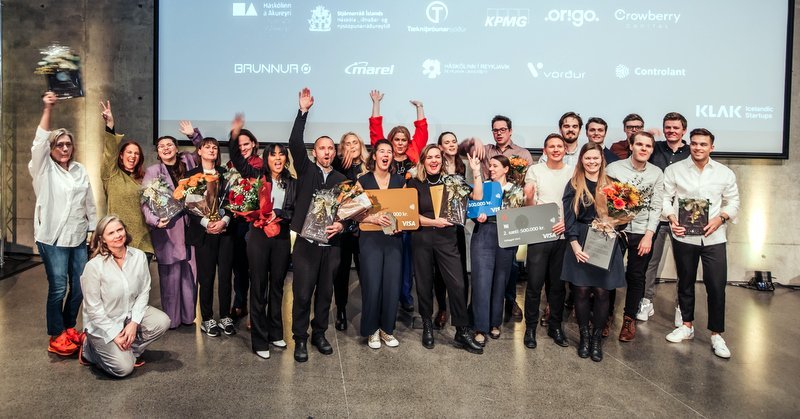 Að lokinni verðlaunaafhendingu Gulleggsins. Mynd: Eygló Gísladóttir