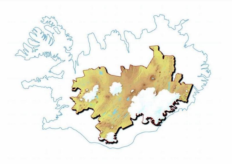 Afmörkun miðhálendisins miðast við línu dregna á milli heimalanda og afrétta en sem var aðlöguð í samráði við viðkomandi sveitarstjórnir og aðra hagsmunaaðila við vinnslu svæðisskipulags miðhálendisins sem tók gildi árið 1999. Mynd úr lokaskýrslu nefndar um forsendur fyrir stofnun þjóðgarðs á miðhálendi Íslands.