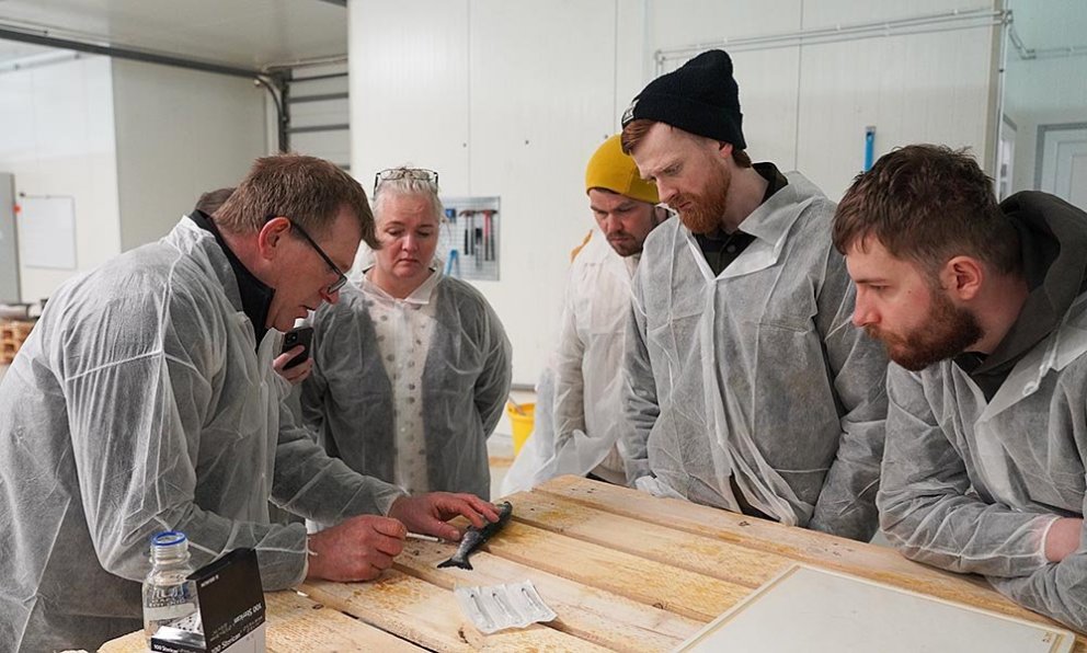 Nemendur og kennari fara yfir málin. MYND AF HÓLAR.IS