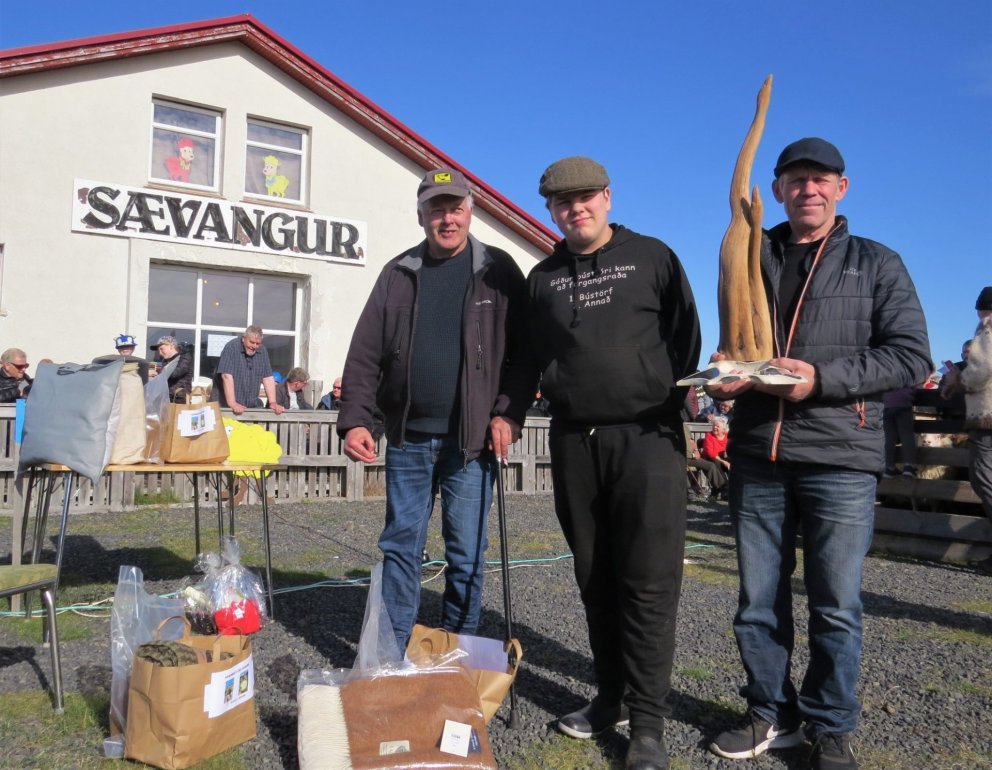 Frá Íslandsmótinu í fyrra. Gunnar Steingrímsson í Stóra-Holti í Fljótum hér lengst til hægri sem sigraði mótið í fyrra. Mynd: Sauðfjársetur á Ströndum
