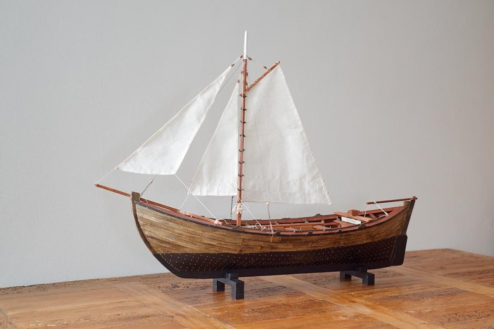 Líkan af vetrarskipinu Hyltingi. Það var upphaflega smíðað í Geldingaholti í Skagafirði, vestan Héraðsvatna, á seinni hluta 19. aldar, ekki er vitað nákvæmlega hvenær, en dregið þaðan á ís til sjávar, um 20 km leið. Það fórst nokkrum árum síðar. AÐSEND MYND