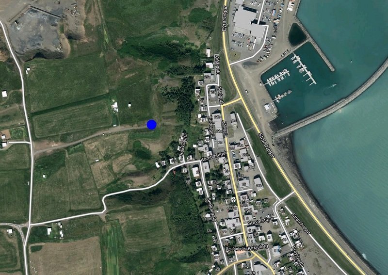 Staðsetning holunnar ofan við Lindargötu. Mynd: skv.is.