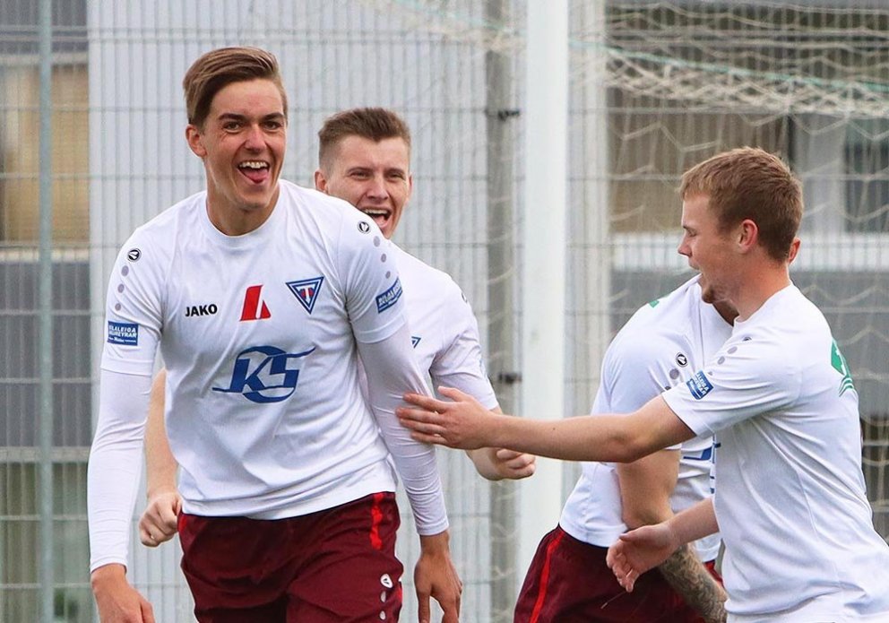 Konni fagnar marki. Hér reyndar gegn Sindra fyrr í sumar. MYND: ÓAB