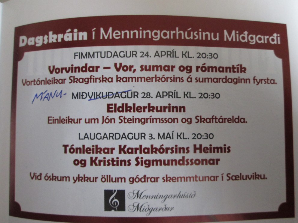 Leiðrétting á Sæluvikudagskrá