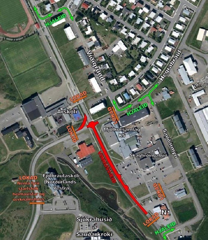 Hjáleiðir vegna malbikunar á Skagfirðingabraut