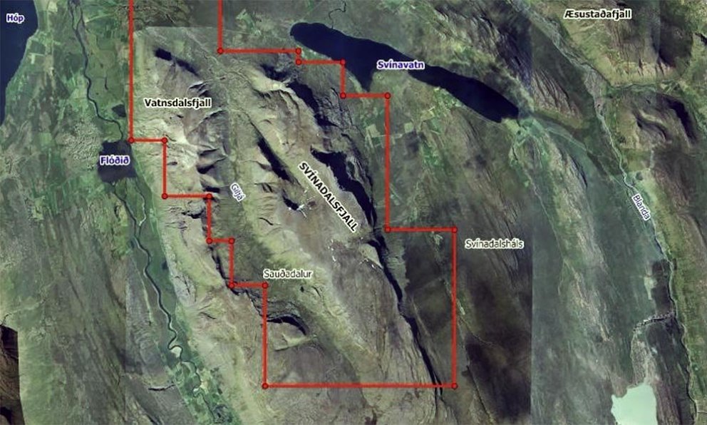 Kortið sýnir leitarsvæðið. MYND AF VEF ORKUSTOFNUNAR