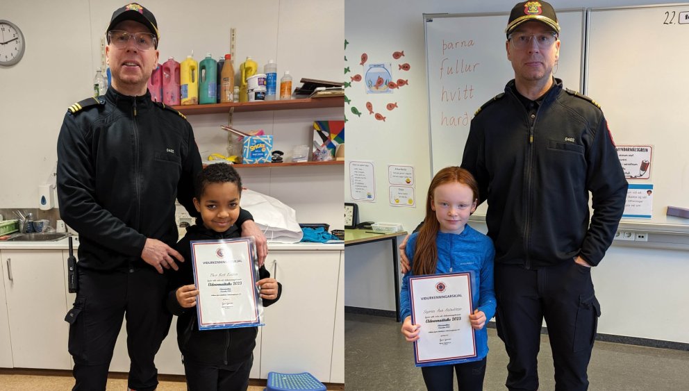 Yngvi og krakkarnir við verlaunaafhendingu.MYNDIR AÐSENDAR