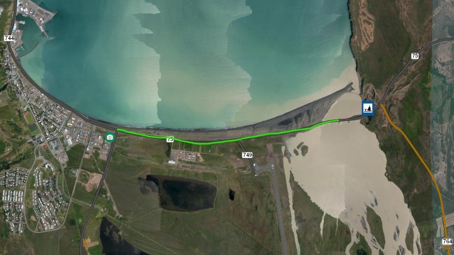 Sá kafli þar sem hámarkshraði verður lækkaður. Mynd: Vegasjá Vegagerðarinnar.