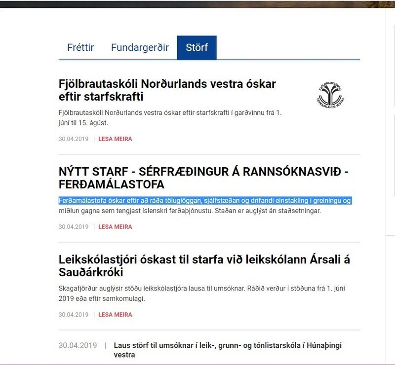 Skjáskot af síðu SSNV