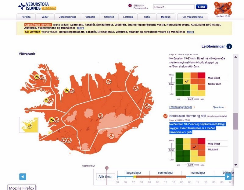 Skjáskot af vef Veðurstofunnar.