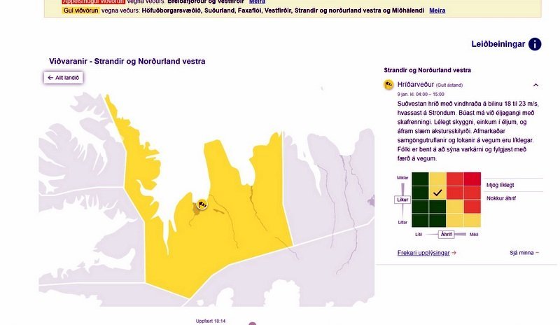 Skjáskot af vef Veðurstofunnar.