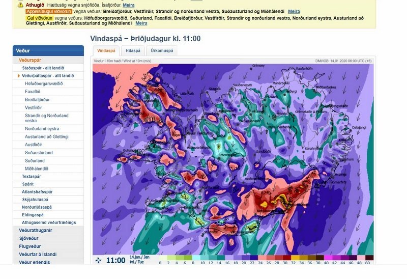 Skjáskot af vef Veðurstofunnar, vedur.is, kl. 11:00 í dag.
