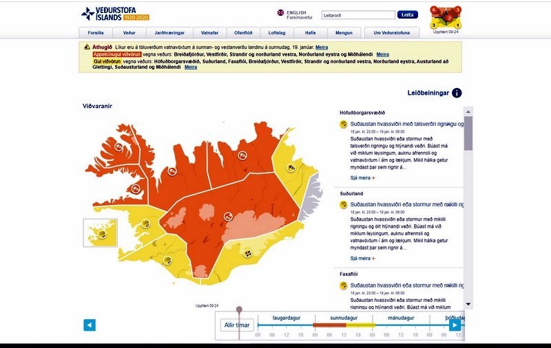Skjáskot af vef Veðurstofunnar.